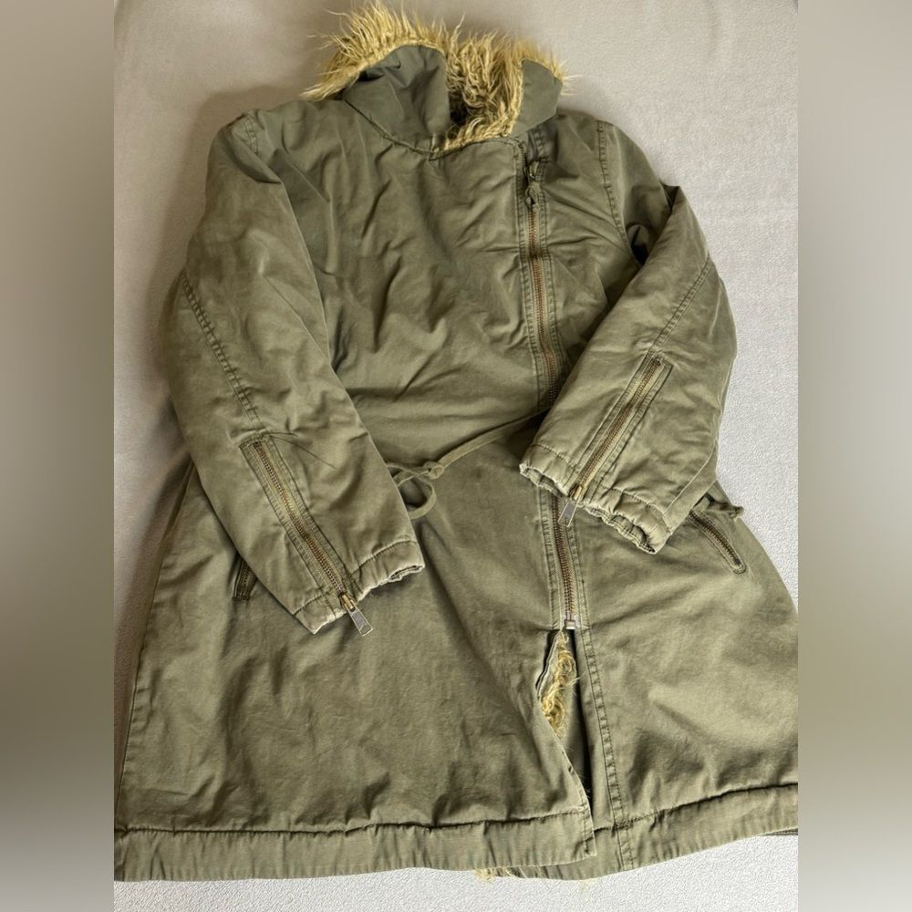 Free Free People Faux Fur Trimmed Military Jacket Green  Size XS